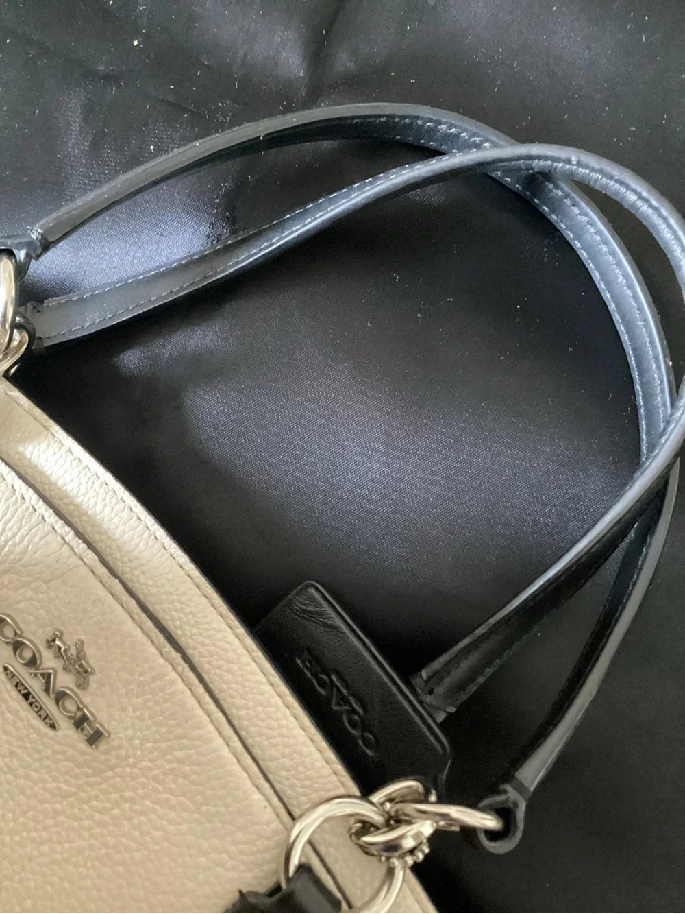 Coach Cream Leather Mini Satchel‎ with Brown Snake-Print Trim and Black Handles